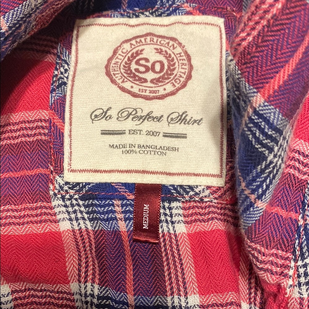 So Athletic American Heritage Red Pink and Blue Plaid Button-Up Shirt - Picture 4 of 6